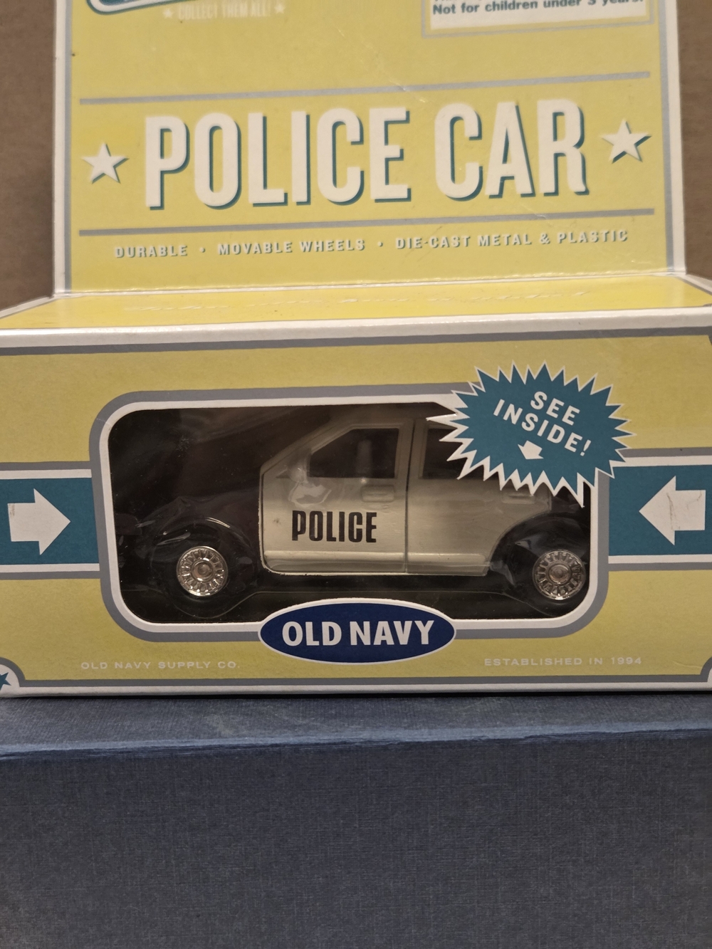 Old Navy Silver and Black Police Car Toy